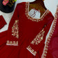 Red Georgette Anarkali Gown with Pant and Dupatta