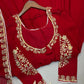 Red Georgette Anarkali Gown with Pant and Dupatta