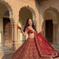 Red Chevron Thai Silk Lehenga with Zari Work