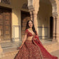 Red Chevron Thai Silk Lehenga with Zari Work