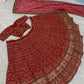 Red Chevron Thai Silk Lehenga with Zari Work