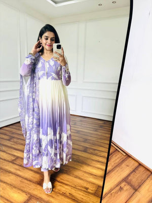 Designer Faux Georgette Digital Print Gown Set