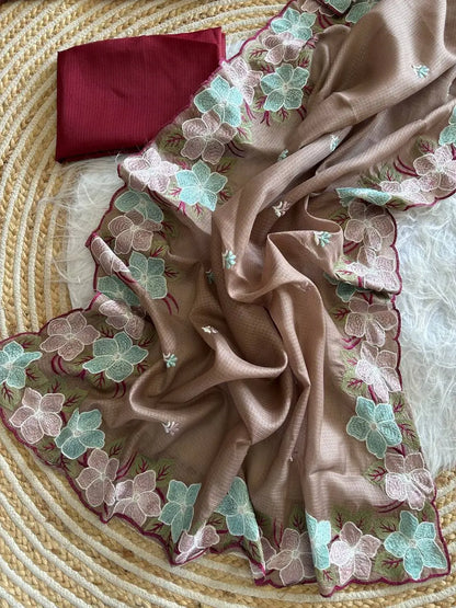 Floral Embroidery Border Kota Saree
