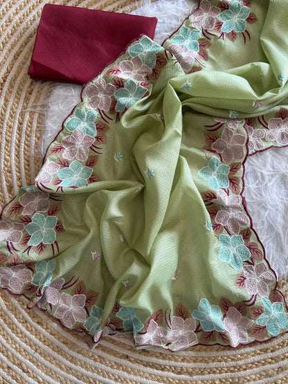 Floral Embroidery Border Kota Saree