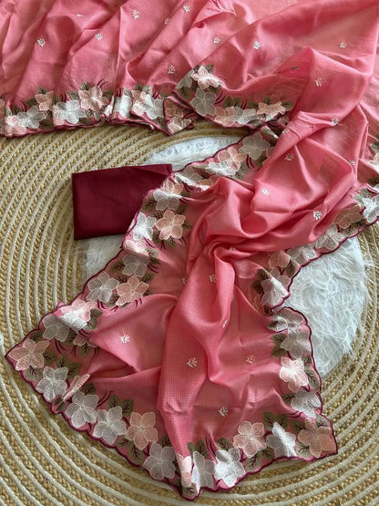 Floral Embroidery Border Kota Saree