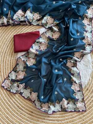 Floral Embroidery Border Kota Saree