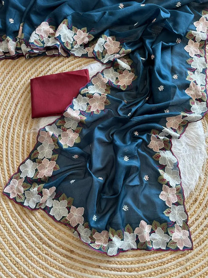 Floral Embroidery Border Kota Saree