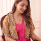 Pink Bandhani Pre-Draped Saree with Mirror Jacket