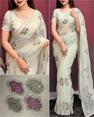 Kashmiri Embroidered Shimmer Silk Saree