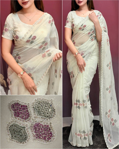 Kashmiri Embroidered Shimmer Silk Saree