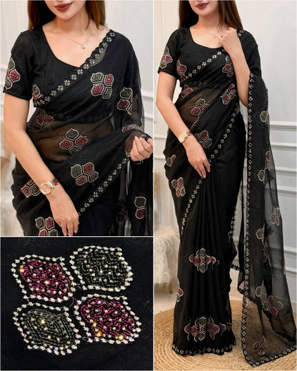 Kashmiri Embroidered Shimmer Silk Saree