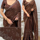 Brown Beaded Shimmer Satin Saree