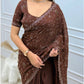 Brown Beaded Shimmer Satin Saree