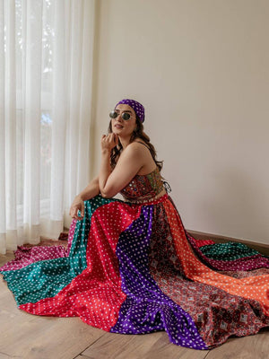 Bandhani Print Patchwork Lehenga for Navratri