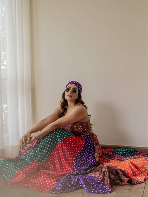 Bandhani Print Patchwork Lehenga for Navratri