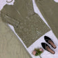 Olive Floral Thread Anarkali