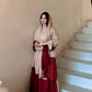 Beige Maroon Roman Silk Kaftan Palazzo Set
