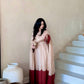 Beige Maroon Roman Silk Kaftan Palazzo Set