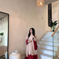 Beige Maroon Roman Silk Kaftan Palazzo Set