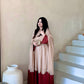 Beige Maroon Roman Silk Kaftan Palazzo Set