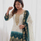 Ivory Teal Ombre Georgette Palazzo Suit