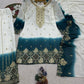 Ivory Teal Ombre Georgette Palazzo Suit