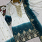 Ivory Teal Ombre Georgette Palazzo Suit