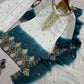 Ivory Teal Ombre Georgette Palazzo Suit
