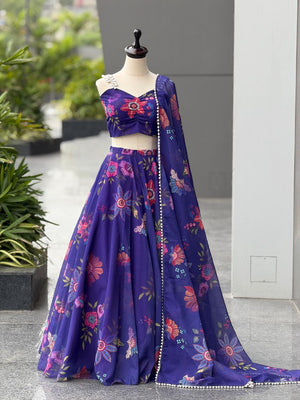 Magenta Organza Lehenga with Zari Work