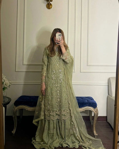 Embroidered Kurta Palazzo Set with Moti Work