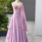 Lavender Hand Painted Georgette Lehenga