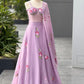Lavender Hand Painted Georgette Lehenga