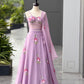 Lavender Hand Painted Georgette Lehenga