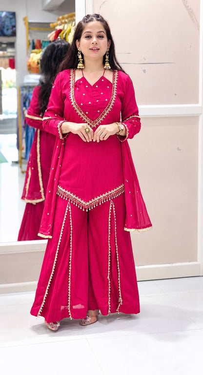 Maroon Mirror Work Palazzo Set