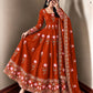 Lotus Embroidered Shimmer Silk Anarkali
