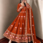 Lotus Embroidered Shimmer Silk Anarkali