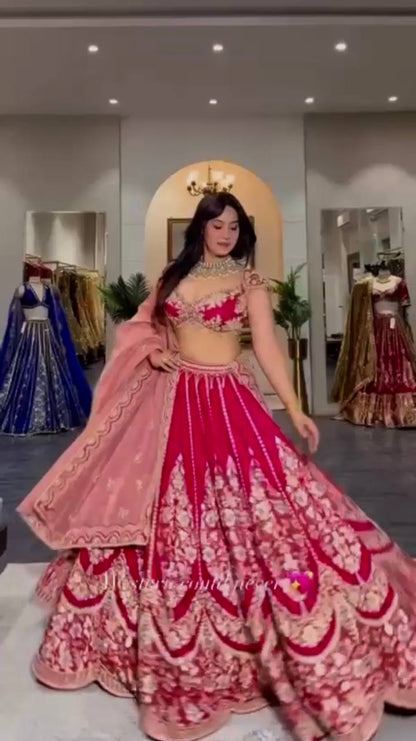 Rani Pink Chanderi Lehenga with Cutwork Dupatta