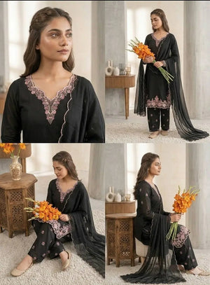 Black Floral Embroidered Kurti Set