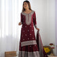Designer Chinnon Silk Sharara Suit with Embroidery and Dupatta