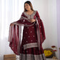 Designer Chinnon Silk Sharara Suit with Embroidery and Dupatta
