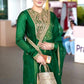Green Shimmer Silk Anarkali with Peacock Yoke