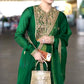 Green Shimmer Silk Anarkali with Peacock Yoke