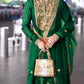 Green Shimmer Silk Anarkali with Peacock Yoke