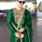 Green Shimmer Silk Anarkali with Peacock Yoke