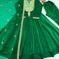 Green Shimmer Silk Anarkali with Peacock Yoke