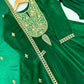 Green Shimmer Silk Anarkali with Peacock Yoke