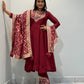 Maroon Roman Silk Anarkali with Jacquard Dupatta