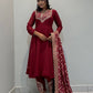 Maroon Roman Silk Anarkali with Jacquard Dupatta