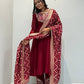 Maroon Roman Silk Anarkali with Jacquard Dupatta