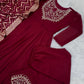 Maroon Roman Silk Anarkali with Jacquard Dupatta